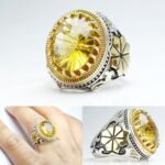 انگشتر سیترین طلایی اصلی لیزر تراش