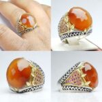 انگشتر عقیق يمن اصلی الماس تراش