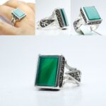 انگشتر عقیق  سبز چهارگوش