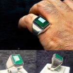 انگشتر عقیق سبز چهارگوش جواهر تراش