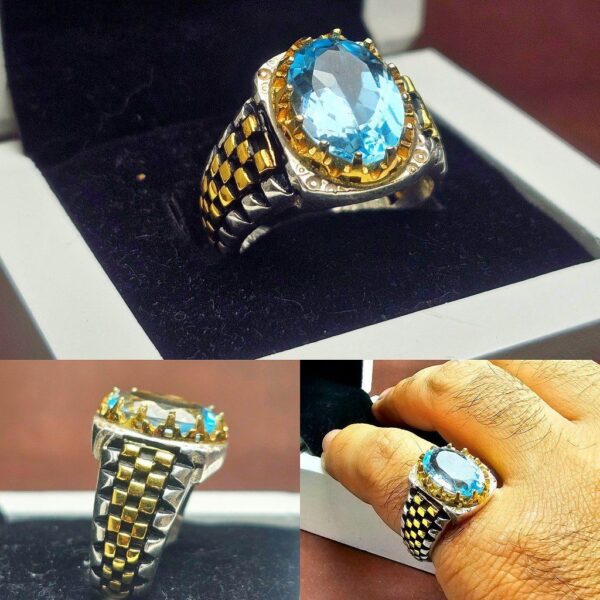 انگشتر توپاز آبی اصلی